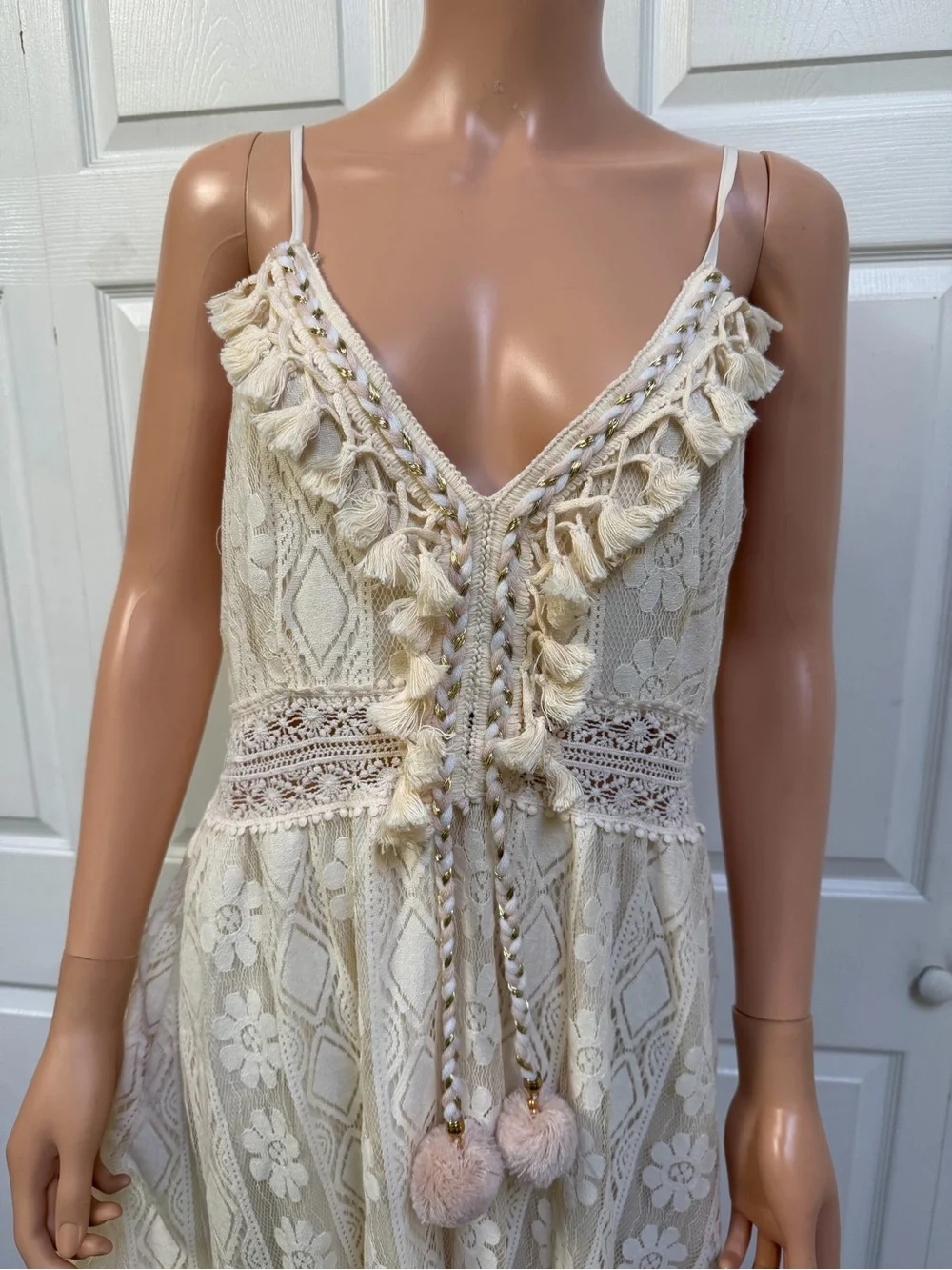 Cupshe Cream Crochet Lace Maxi Dress with Tassel Ties Size XL - Picture 12 of 16